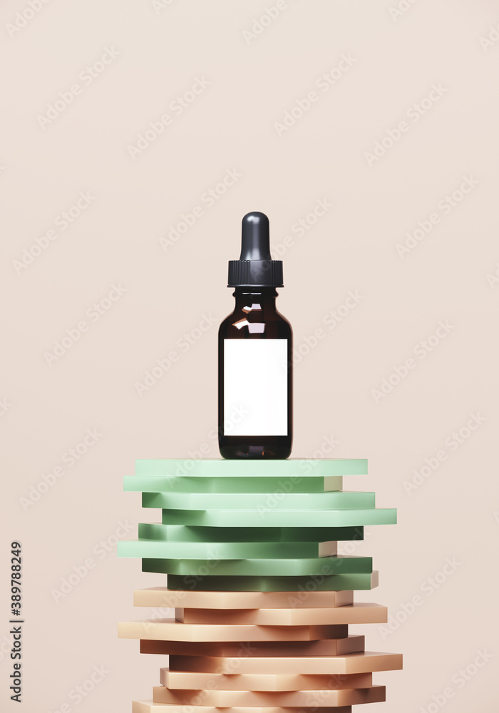 Poster minimal abstract mockup background for product presentation. cosmetic bottle on green and beige stri