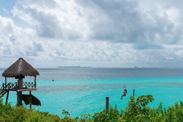 zip line and ocean view in caribbean