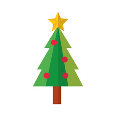 happy merry christmas pine tree flat style icon
