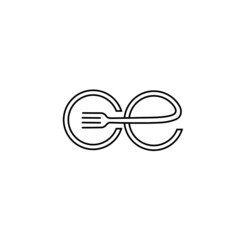 CE and fork on white background. C E  restaurant logo.