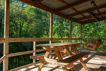 table and chairs in a cabin