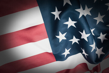Fototapeta premium Close-up american flag, USA flag background with copy space. Top view