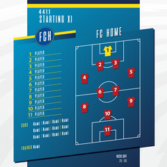 Football or soccer match lineups formation infographic. Set of football player position on soccer field. Football kit or soccer jersey icon in flat design.  © tondruangwit