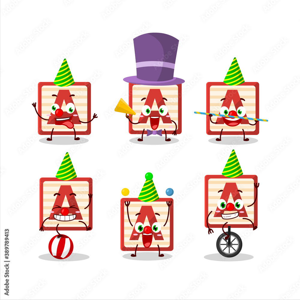 Sticker Cartoon character of toy block A with various circus shows