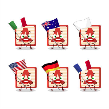 Toy block A cartoon character bring the flags of various countries
