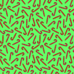 Seamless hand drawn pattern with watercolor candy cane, sweets, lollipop. New year and Christmas backgrounds and texture. For greeting cards, wrapping paper, packaging, fabric, calendars, prints