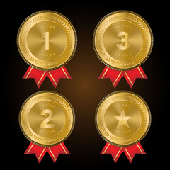 1st, 2nd, 3rd Sports awards three medals, gold isolated on a white background. vector illustration