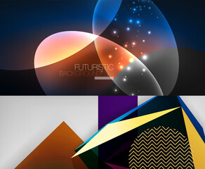 Set of modern minimal geometric abstract backgrounds. Vector illustrations for covers, banners, flyers and posters and other