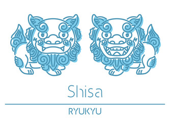 沖縄の守り神 青いシーサーのイラスト Animal Wall Mural Anim Jonasan Kesuken