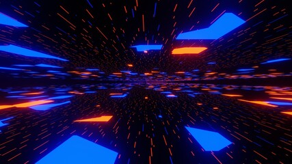 Abstract futuristic sci-fi background. Flying motion with neon light backdrop. 3D rendering image