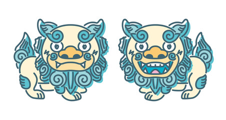 沖縄の守り神、青いシーサーのイラスト