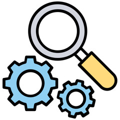 
Magnifier lens with cogs depicting active search concept 
