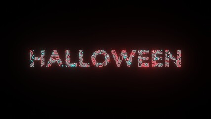 3D illustration graphic of textured Halloween text isolated on black background.