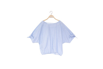  Woman blouse with blue blouse cotton on white background.