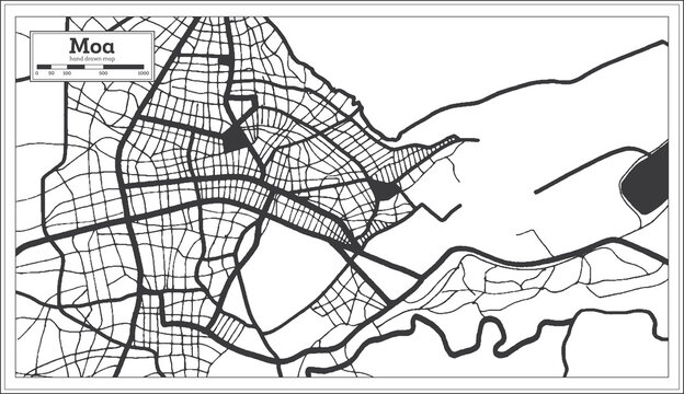 Moa Cuba City Map in Black and White Color in Retro Style. Outline Map.