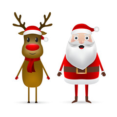 Christmas Santa claus and reindeer close up on a white background. Vector illustration for a festive design