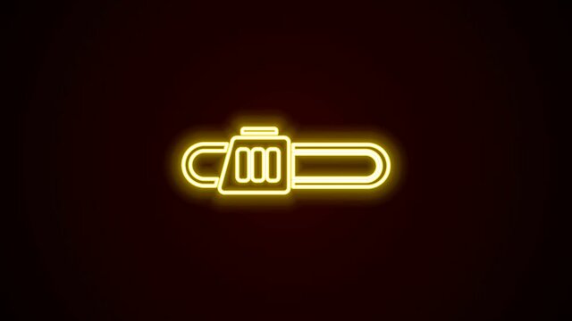 Glowing neon line Chainsaw icon isolated on black background. 4K Video motion graphic animation