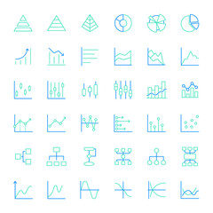 Set of graph and chart colored line style Icons. Contains such Icons as diagram, data, business, information, statistic, presentation, growth, stats, financial And Other Elements. 
