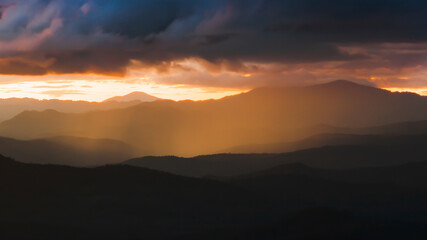 Scenery mountain range at sunset.