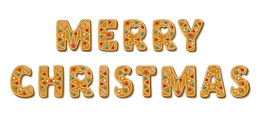 Naklejka premium Christmas Gingerbread Homemade cookies. Merry Christmas phrase. Vector