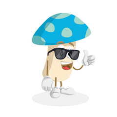 Mushroom logo mascot thumb pose