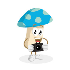 Mushroom Logo mascot with camera pose