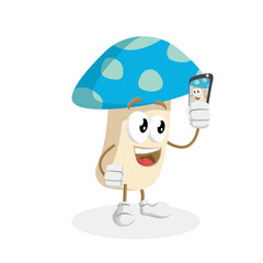 Mushroom Logo mascot with selfie pose
