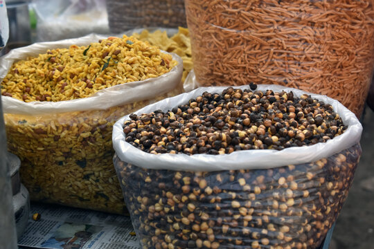 Selective Focus Shot Of Roasted Chana In A Market For Sale