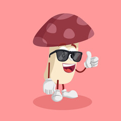 Mushroom logo mascot thumb pose