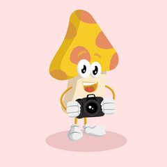 Mushroom Logo mascot with camera pose