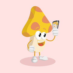 Mushroom Logo mascot with selfie pose