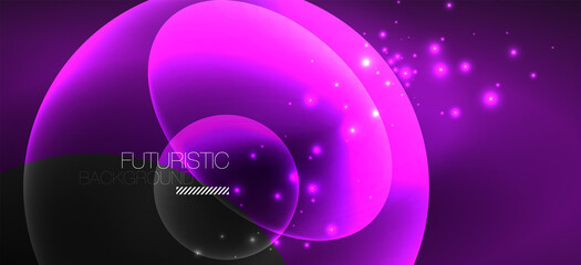 Neon ellipses abstract backgrounds. Shiny bright round shapes glowing in the dark. Vector futuristic illustrations for covers, banners, flyers and posters and other
