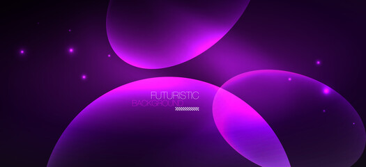 Neon ellipses abstract backgrounds. Shiny bright round shapes glowing in the dark. Vector futuristic illustrations for covers, banners, flyers and posters and other