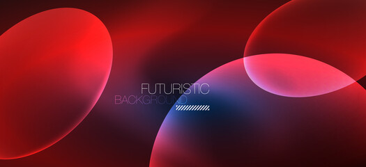Neon ellipses abstract backgrounds. Shiny bright round shapes glowing in the dark. Vector futuristic illustrations for covers, banners, flyers and posters and other