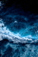Aerial view to waves in ocean Splashing Waves. Blue clean wavy sea water - 389800248