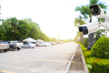CCTV monitoring, security cameras at outdoor car parking.
