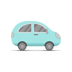 Small blue car, transport flat cartoon cute vector illustration. Family traveler car summer trip concept. Logo or emblem concept