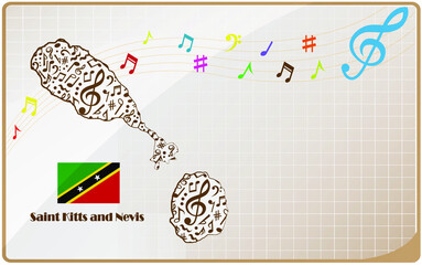 Saint Kitts and Nevis map flag made from music notes. 