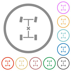 Central differential lock flat icons with outlines