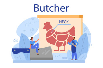 Butcher or meatman concept. Fresh meat and meat products