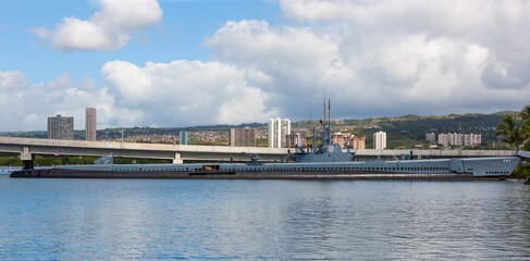 American World War Two submarine moored at Pearl Harbor, Oahu, Hawaii