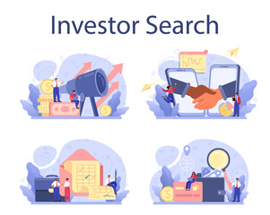 Fototapeta premium Inverstor search for start up concept set. New business investment