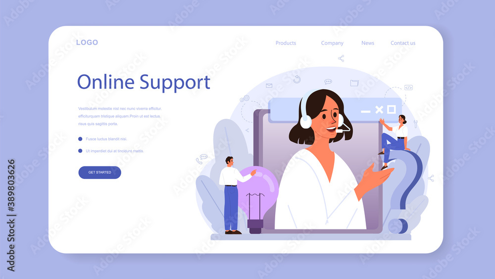 Poster technical support web banner or landing page. idea of customer