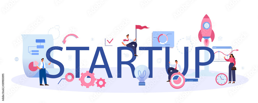 Poster start up typographic header. business development idea.