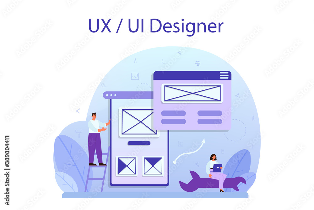 Poster ux ui designer concept. app interface improvement for user.