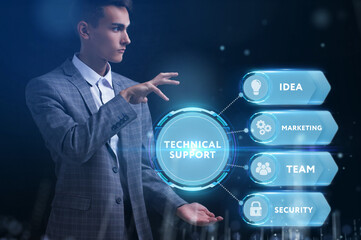 Business, Technology, Internet and network concept. Young businessman working on a virtual screen...