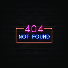 404 not found neon signs vector. Design template neon sign