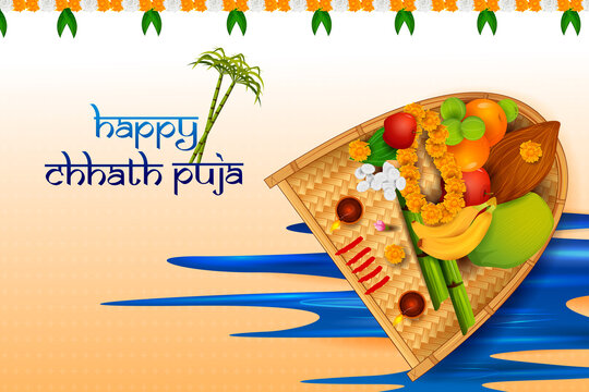 Traditional festival of Bhiar, Bengal and Nepal Chhath Puja in vector