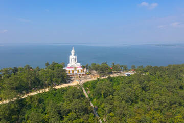 Fototapeta na wymiar Aerial view Khon Kaen province with Wat Phra Bat Phu Pan Kham in Thailand