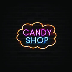 Candy shop neon signs vector. Design template neon sign